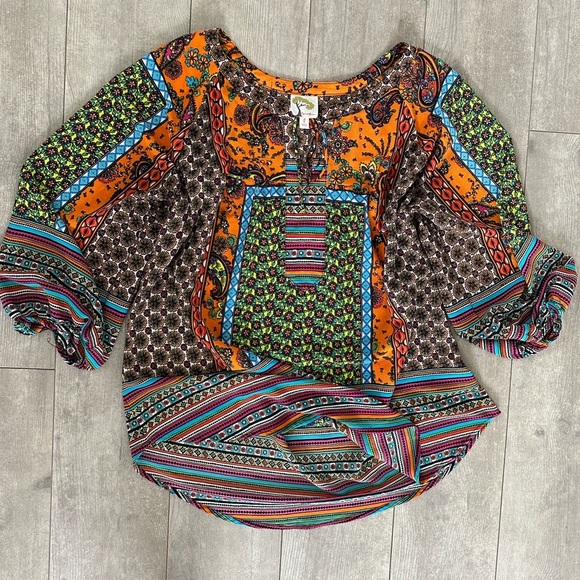 Fig and Flower Anthropologie Mixed Media Tunic Blouse women’s large - Picture 3 of 16